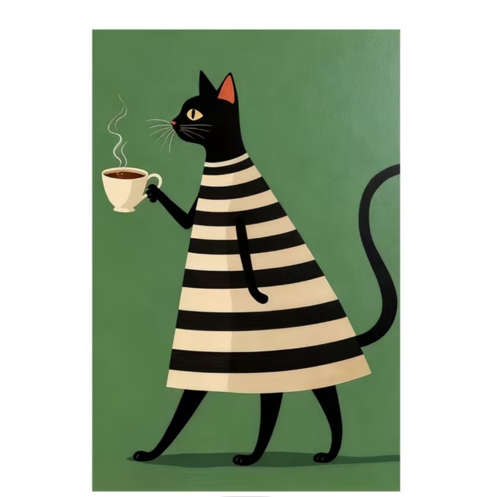 Striped Black and White Cat Art Print